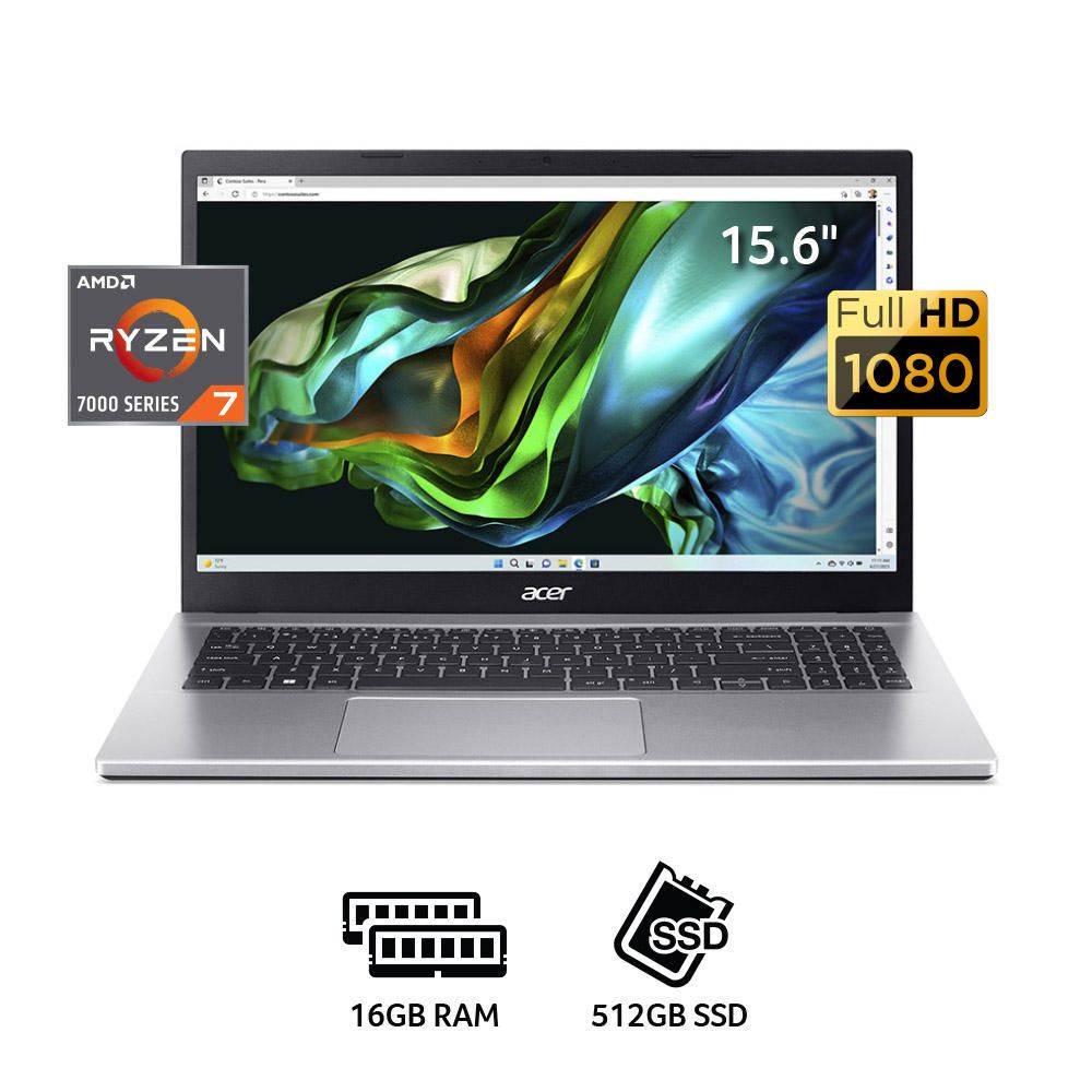Laptop Acer A315-44P Ryzen 7-5700U  16GB RAM 512GB SSD 15,6"