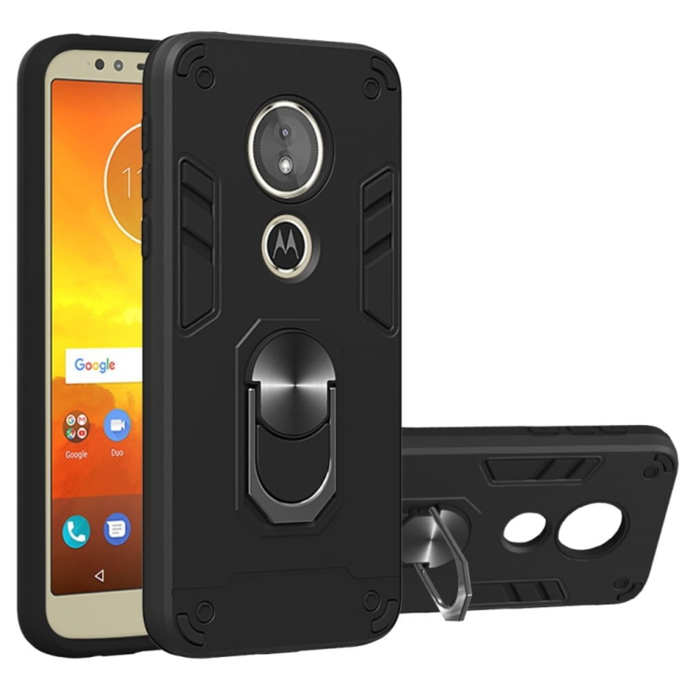 Funda para Motorola Moto G6 Play con Anillo Metálico Antishock Negro Resistente a Caídas y Golpes
