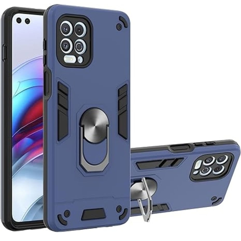 Funda Case para Motorola Moto G100 con Anillo Metálico Antishock Azul Resistente a Caídas y Golpes