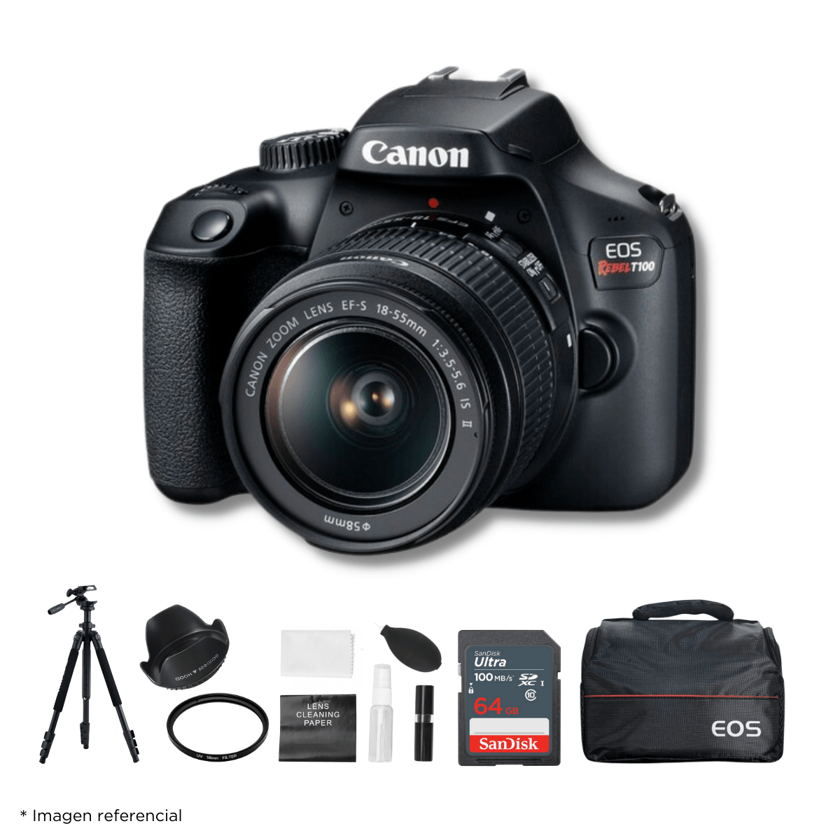 Cámara Canon EOS T100 + Lente 18-55mm + Kit Ultimate