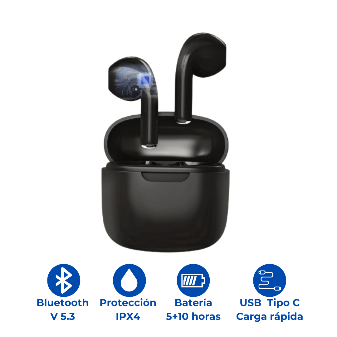 Audífonos TENNZO Bluetooth Pro10 TWS estéreo HiFi - Negro