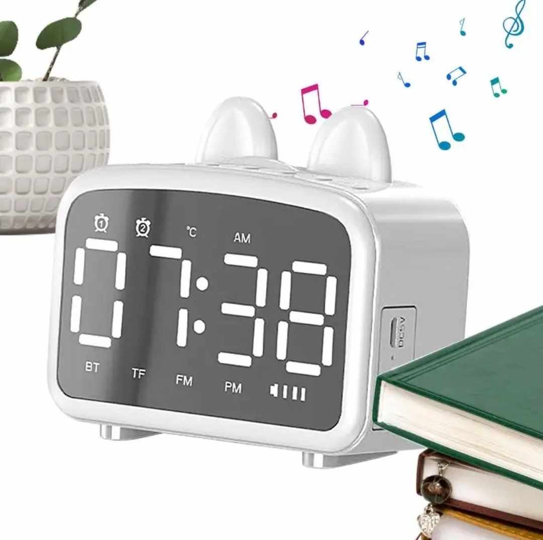 Reloj Radio Parlante Kawai Gatito Alarma Digital LED de Hogar Oficina Blanco