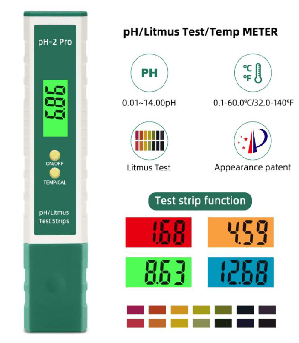 Medidor Digital de Ph y Temperatura Litmus 2 en 1 Phmetro Potenciómetro Agua