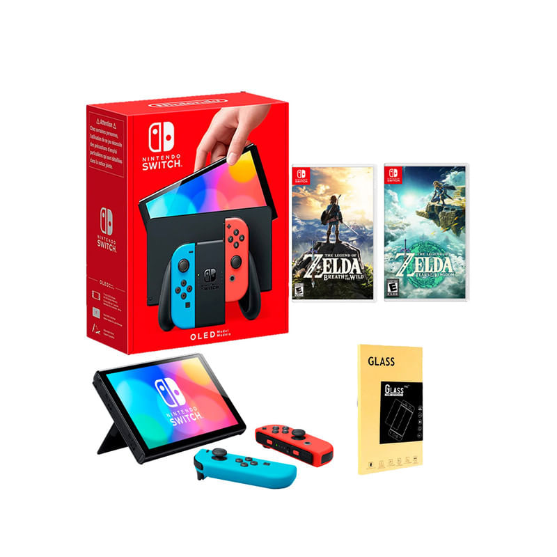 Consola Nintendo Switch Oled Neon + Zelda Breath of the Wild + Tears of the Kingdom + Mica