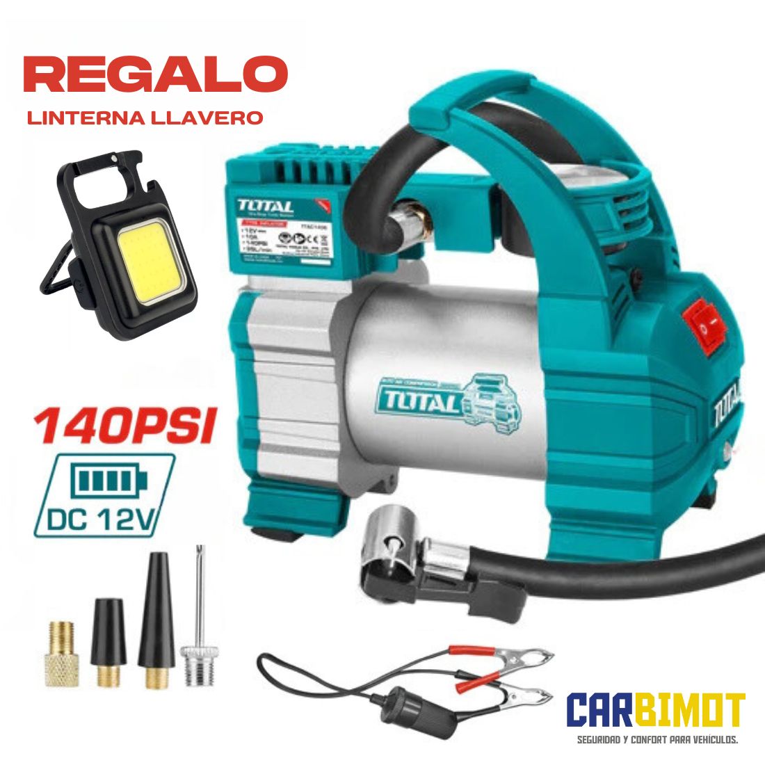 Mini Compresora Inflador de Aire Total 12V Portatil Para Llantas