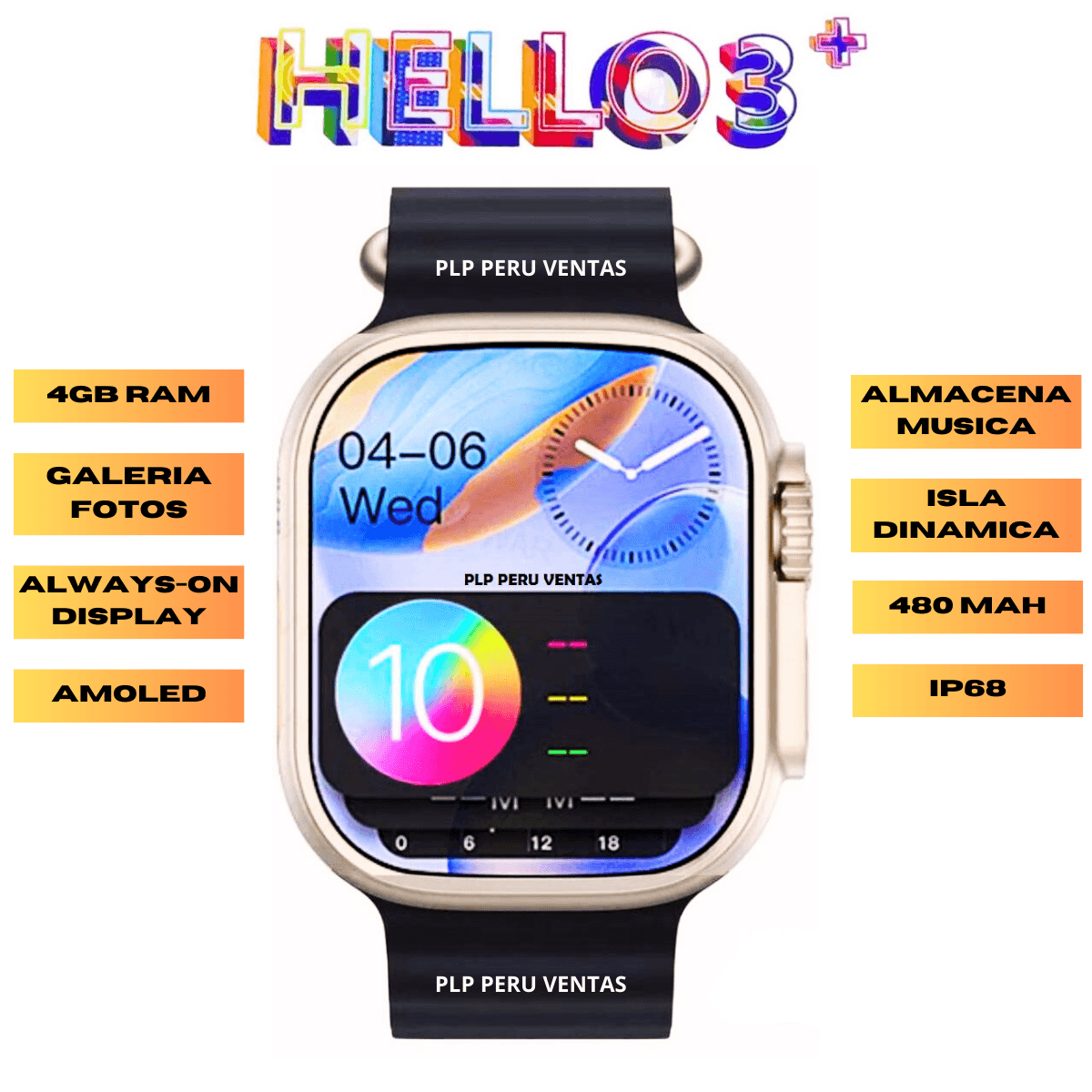 Smartwatch Hello Watch 3 Plus Ultra 4GB Amoled 480mAh Negro