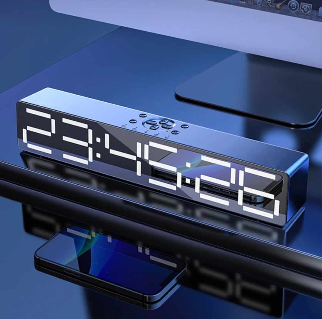 Reloj Parlante Despertador con Bluetooth 30cm Pantalla Espejo Blanco