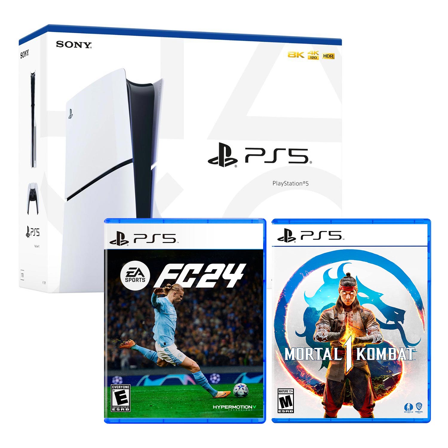 Consola Playstation 5 Slim Con Lector De Discos + Ea Sports Fc 24 + Mortal Kombat 1