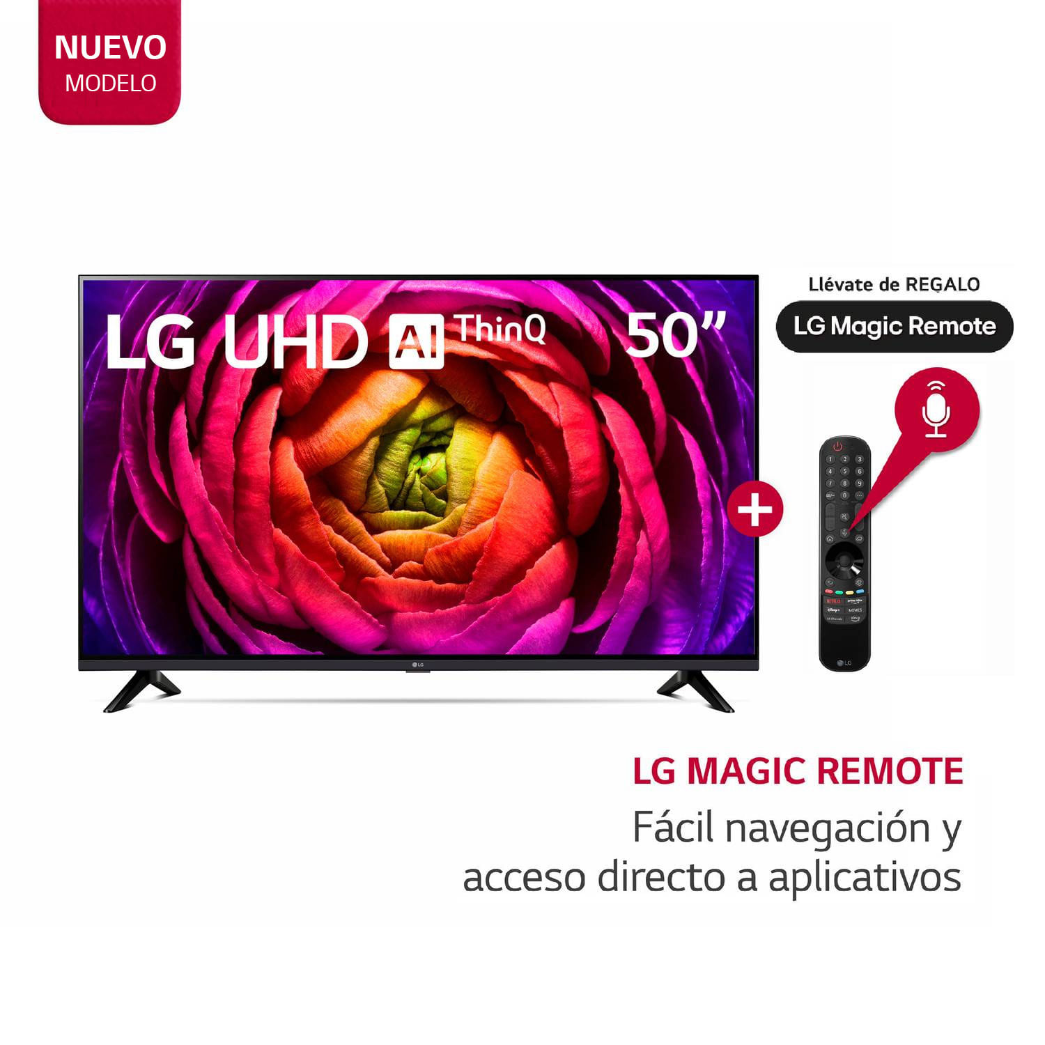 Televisor LG 50" LED Smart TV UHD 4K con ThinQ AI 50UR7300PSA + Magic Remote