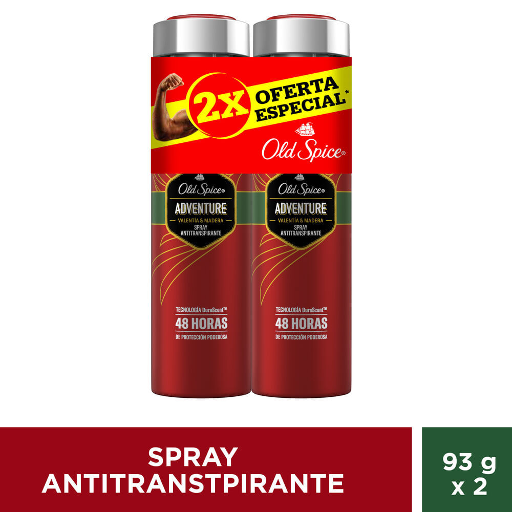 Desodorante para hombre en Aerosol OLD SPICE Antitranspirante Adventure 93g Paquete 2un