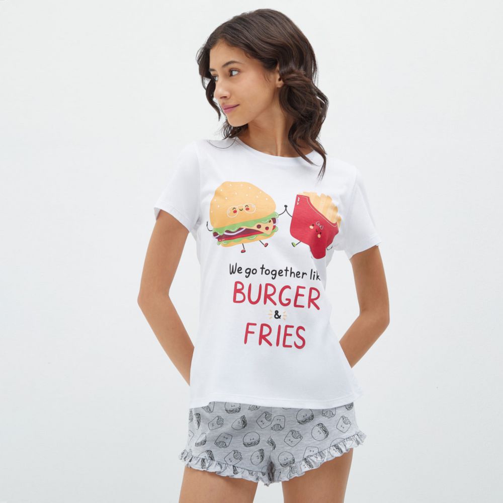 Pijama San Valentin Mujer Hypnotic Burger  Manga Corta Algodón + Short Algodón