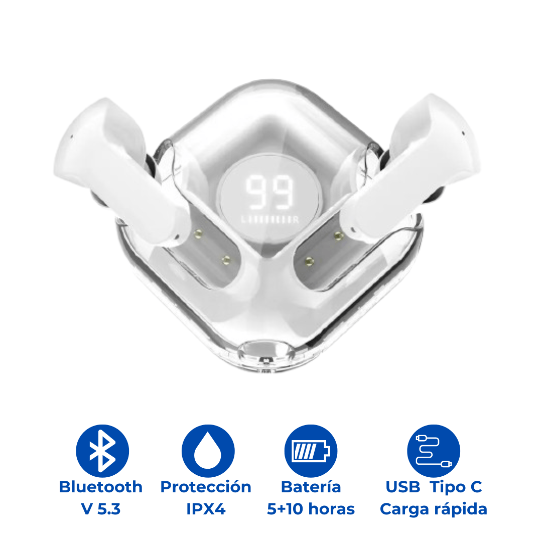 Audífonos Bluetooth Air37 Reducción de Ruido HiFi LED - Blanco