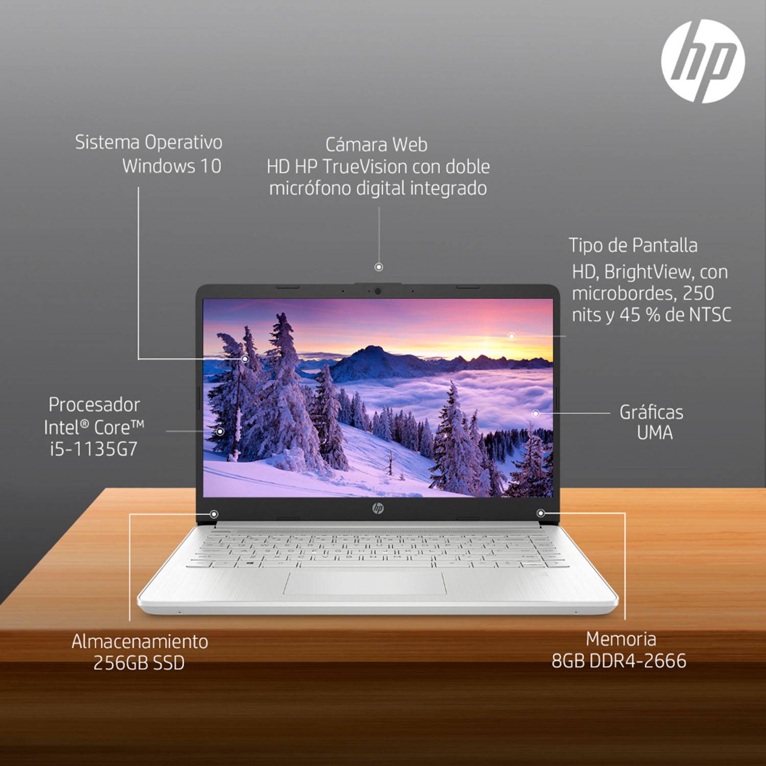 Laptop HP 14 dq2030la 14 pulg Intel Core i5 1135G7 256GB SSD 8GB RAM silver