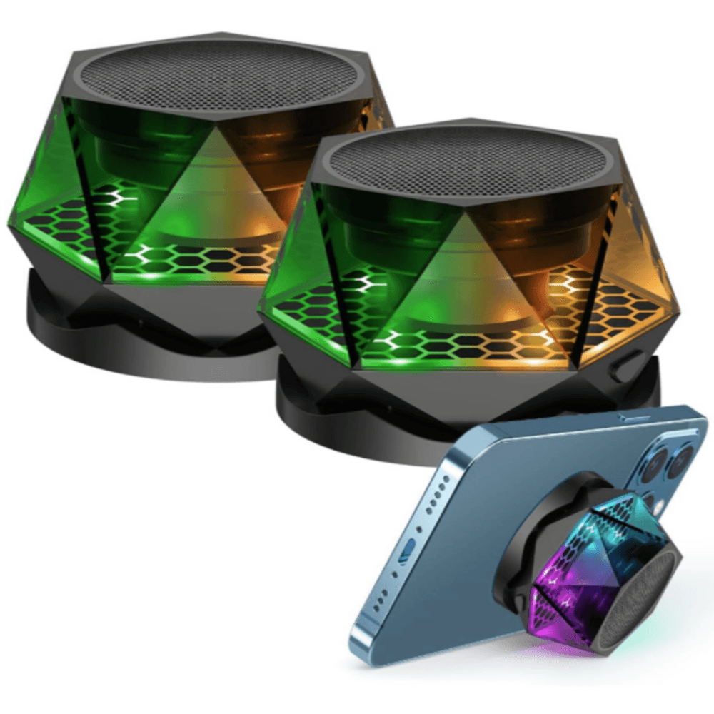 Altavoz Bluetooth magnético de diamante, pequeño altavoz inalámbrico con espectáculo de luz