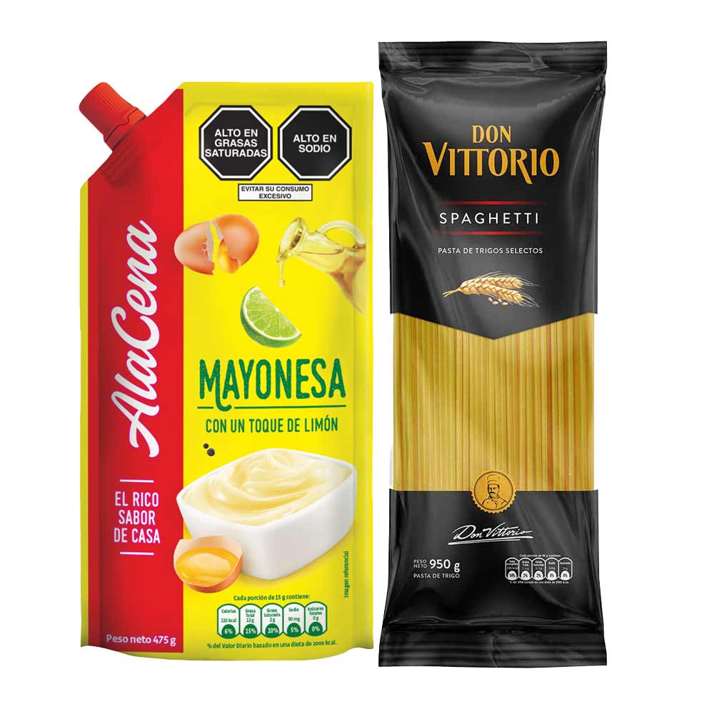 Pack Mayonesa ALACENA Doypack 475g + Fideo Spaghetti DON VITTORIO Bolsa 950g