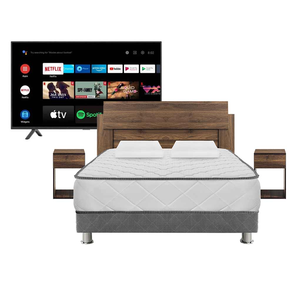 Pack Dormitorio FORLI Acqua 2 plazas + 02 Veladores + 01 Sofa + Televisor BLACKLINE LED 32" HD Smart TV