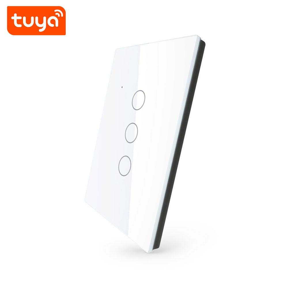 Interruptor Táctil Blanco Wifi Inteligente 3 Canales + Capacitor Compatible Alexa y Google Home Tuya