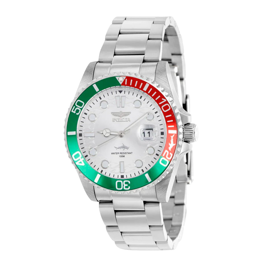 Reloj Análogo Invicta Original 44714 Pro Driver Hombre Acero Plateado Verde-Rojo