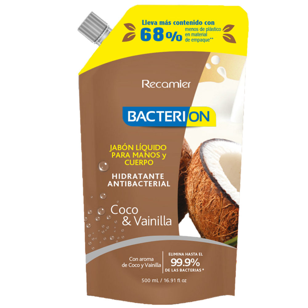 Jabón Líquido Antibacterial BACTERION Vainilla y Coco Doypack 500ml