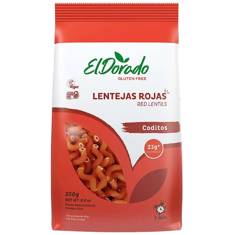 Fideo Codito EL DORADO Lentejas Rojas sin Gluten Bolsa 250g