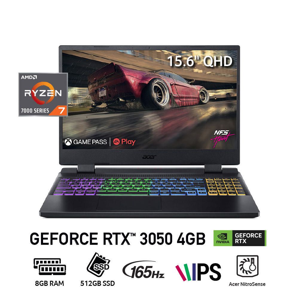 Laptop Gamer Acer AN515-47 Ryzen 7-7735HS  8GB RAM 512GB SSD 15,6" RTX3050
