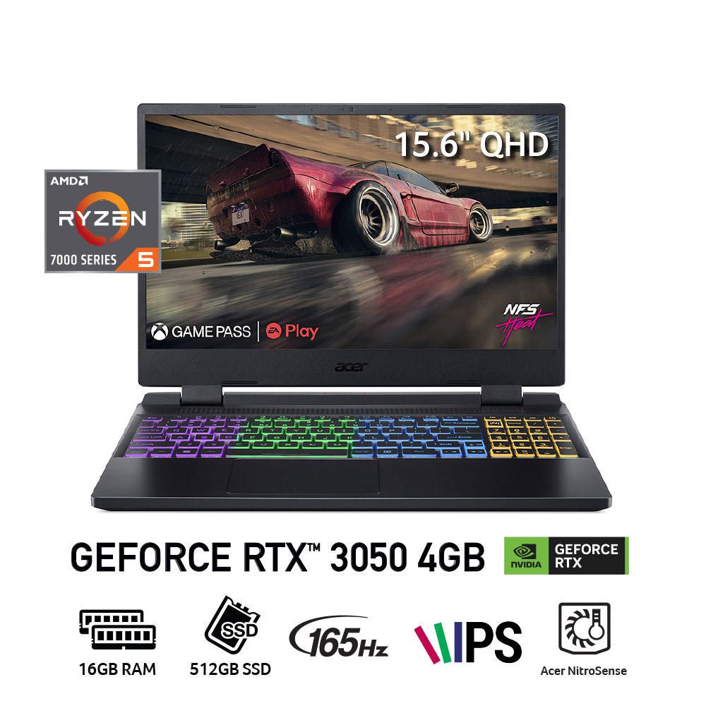 Laptop Gamer Acer AN515-47 Ryzen 5-7535HS  16GB RAM 512GB SSD 15,6" RTX3050
