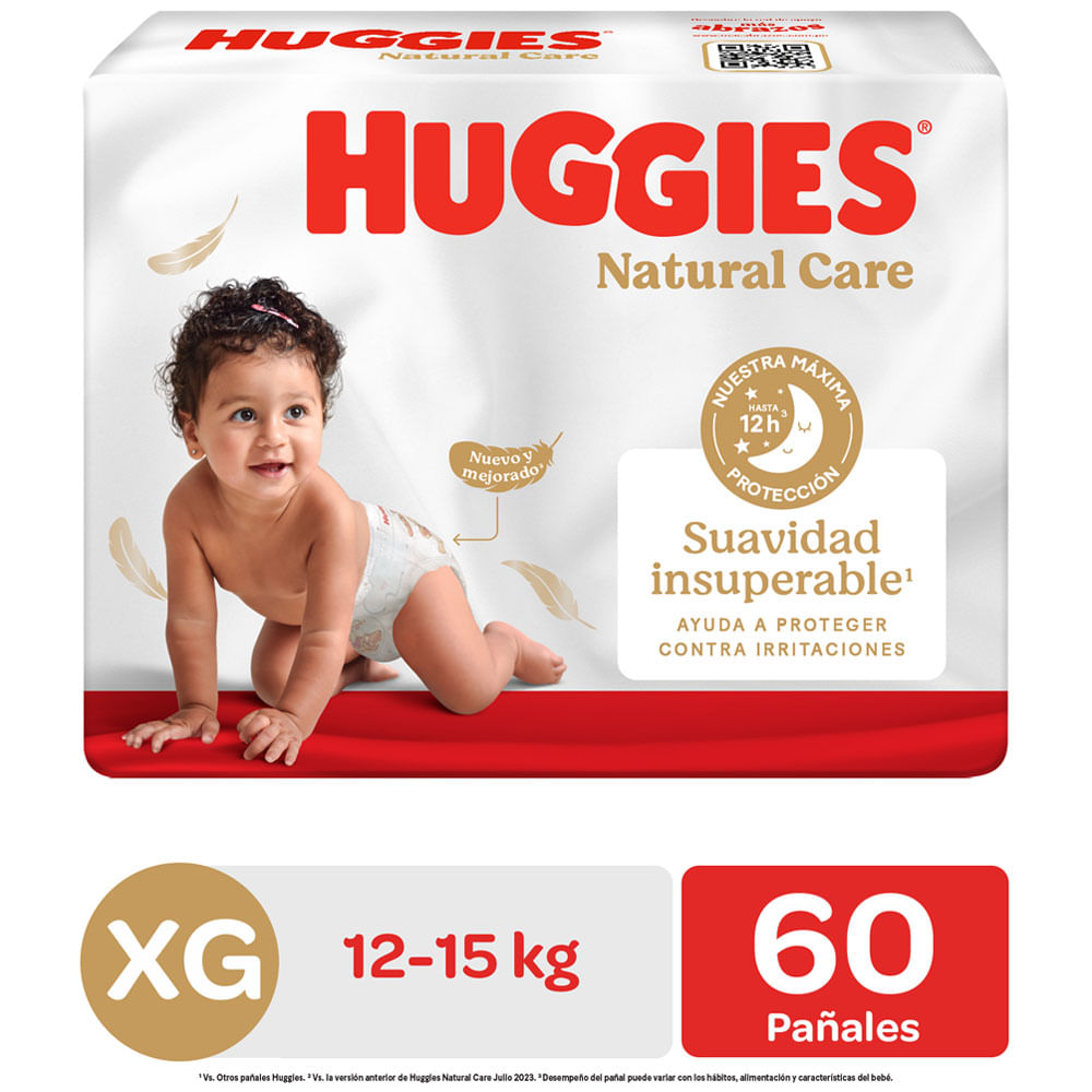 Pañales para Bebé HUGGIES Natural Care Talla XG Paquete 60un