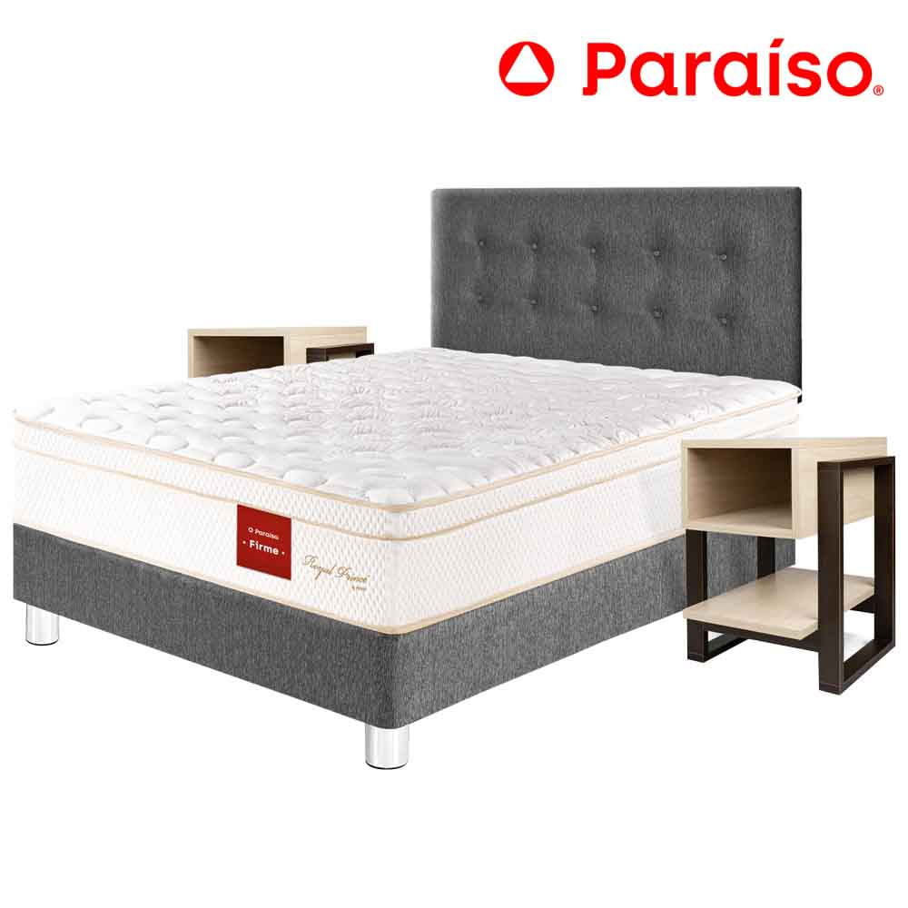 Dormitorio PARAISO Royal Prince (Novo) 2 Plazas Gris + Velador Flotante + 2 Almohadas + 1 Protector
