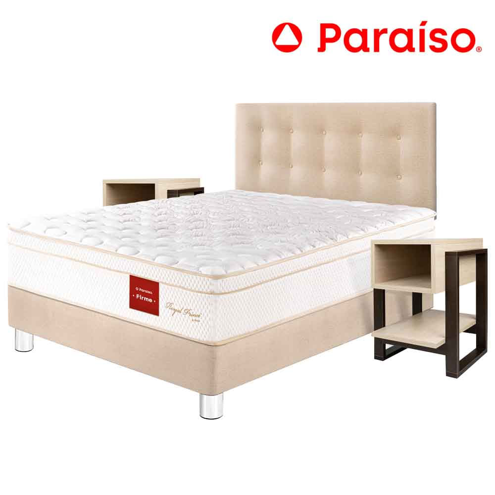 Dormitorio PARAISO Royal Prince (Novo) 2 Plazas Champagne + Velador Flotante + 2 Almohadas + 1 Protector