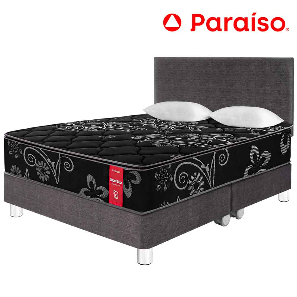 Dormitorio PARAISO Super Star Negro King Acero + 2 Almohadas + 1 Protector