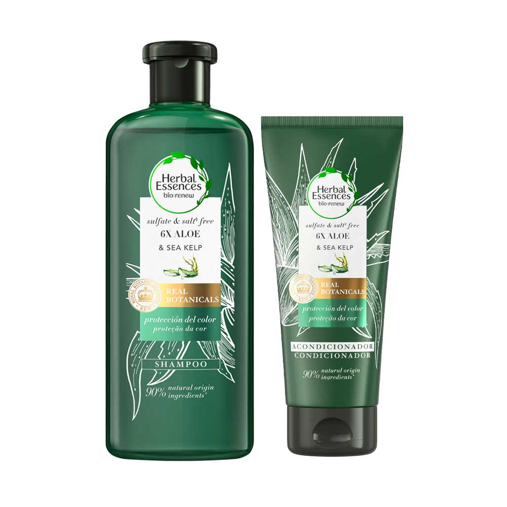 Pack HERBAL ESSENCES Bio:Renew Aloe & Sea Kelp Shampoo Frasco 400ml + Acondicionador 250ml