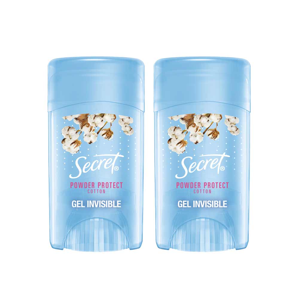 Pack Desodorante SECRET Antitranspirante en Gel Invisible Powder Protect Cotton 45g x 2un