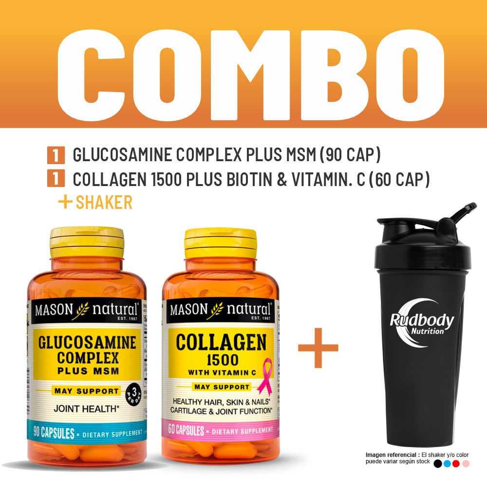 Combo Vitaminas Mason- Glucosamine Complex Plus Msm + Collagen 1500 Plus Biotin & Vitamin. C +Shaker