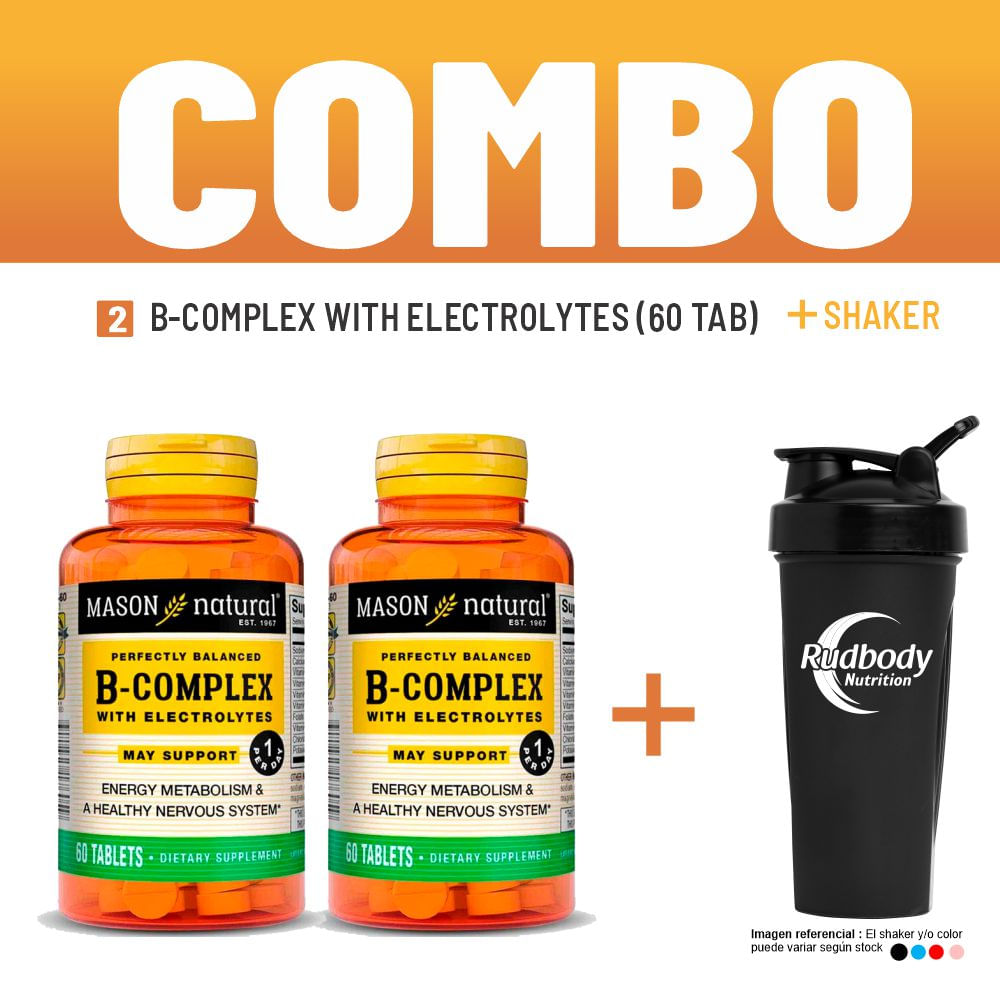 Combo Vitaminas Mason Natural - 2 B-Complex With Electrolytes (60 Tab) + Shaker