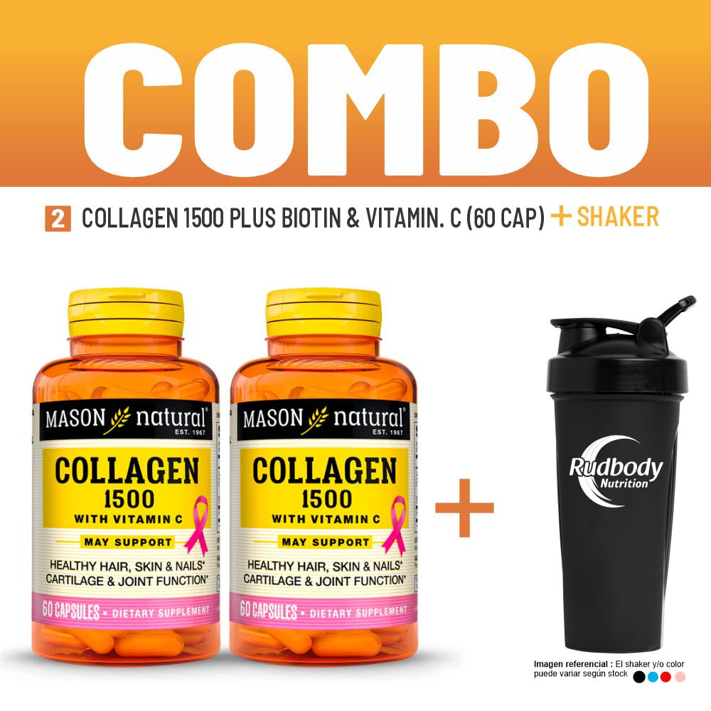 Combo Vitaminas Mason Natural - 2 Collagen 1500 Plus Biotin & Vitamin. C (60 Cap) + Shaker