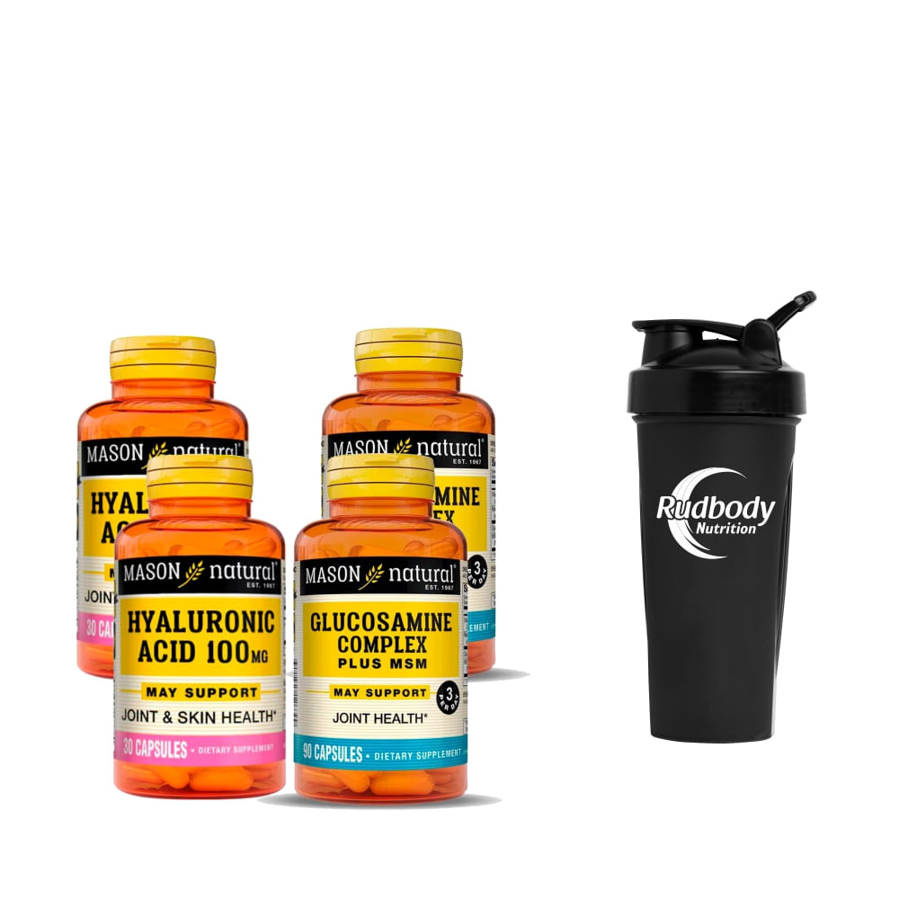 Combo Vitaminas Mason Natural - 2 Hyaluronic Acid 100 Mg + 2 Glucosamine Complex Plus Msm + Shaker