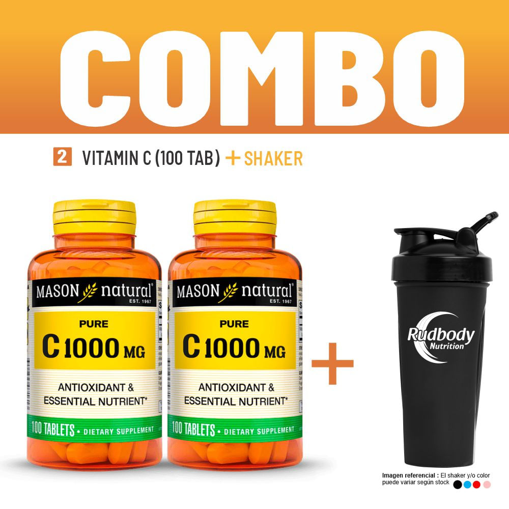 Combo Vitaminas Mason Natural - 2 Vitamin C (100 Tab) + Shaker