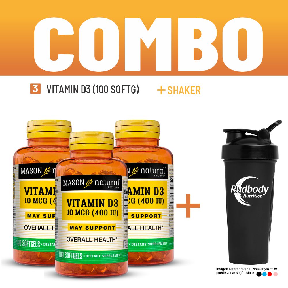 Combo Vitaminas Mason Natural - 3 Vitamin D3-400 Iu (100 Softg) + Shaker