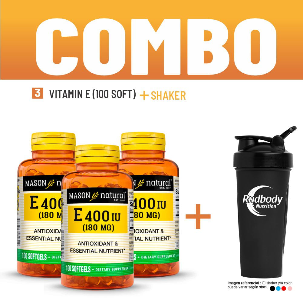 Combo Vitaminas Mason Natural - 3 Vitamin E-400 Iu (100 Soft) + Shaker