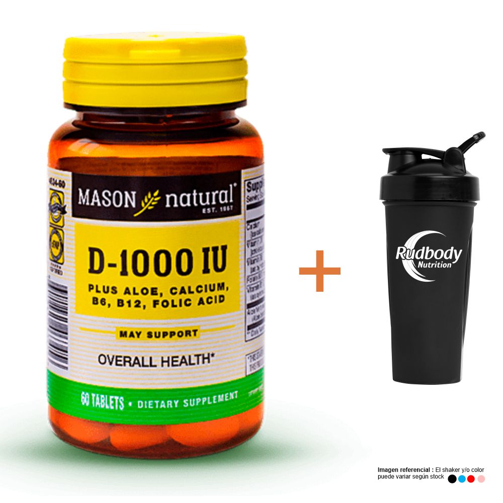 Vitaminas Mason Natural - D-1000 Iu Plus Aloe, Calcium, B-6, B-12 Folic Acid (60 Tab) + Shaker