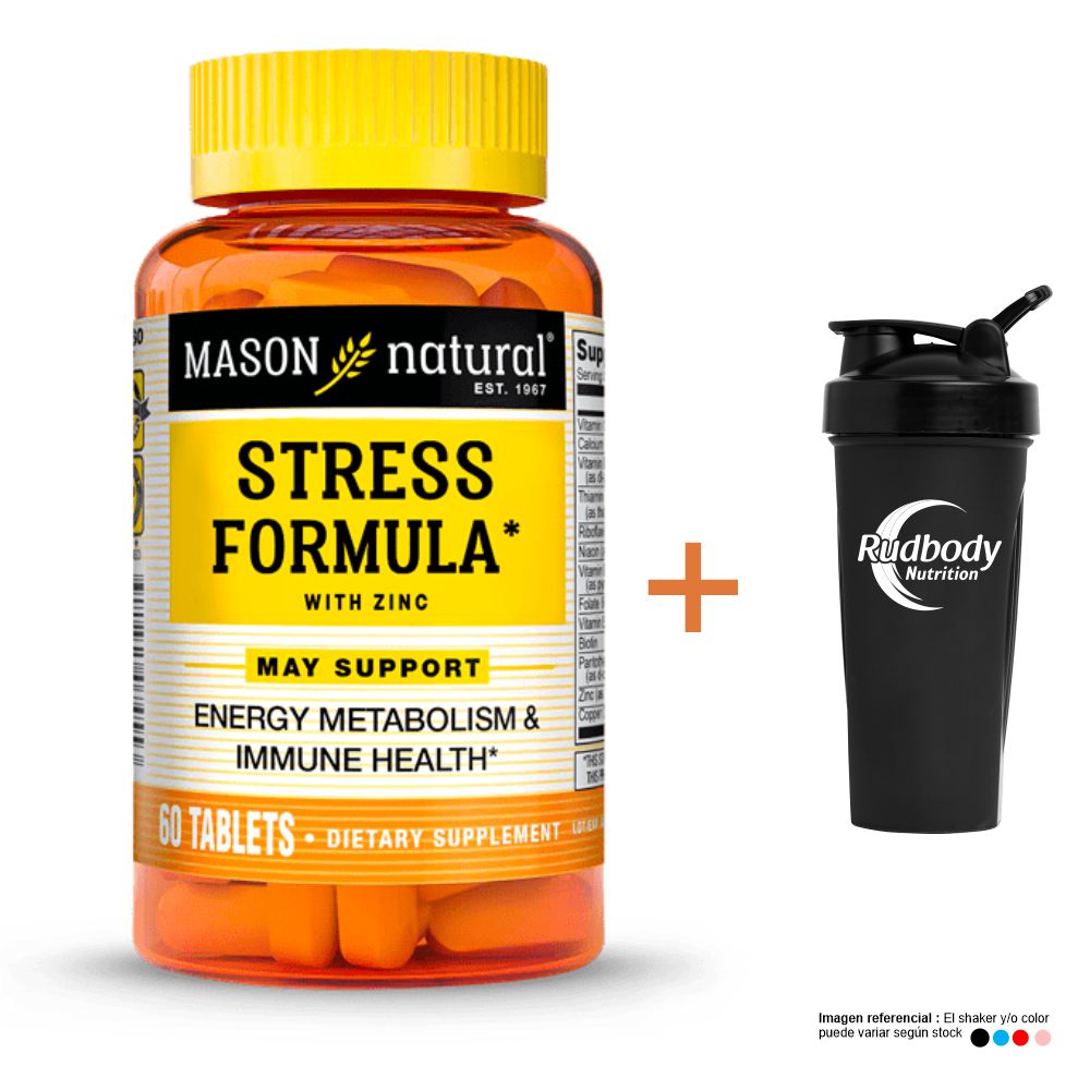 Vitaminas Mason Natural - Stress Formula With Zinc, Antioxidants C & E Plus (60 Tab) + Shaker