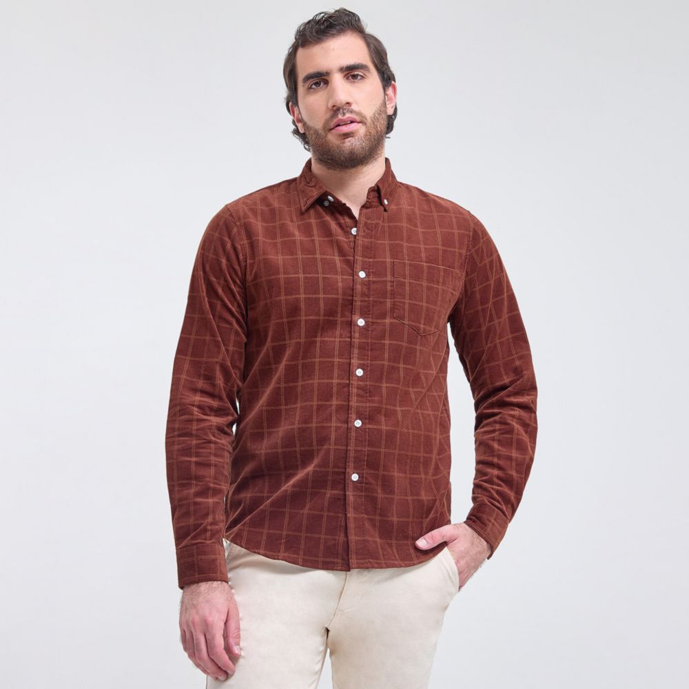 Camisa Madison Manga Larga Cordu Checks Hombre