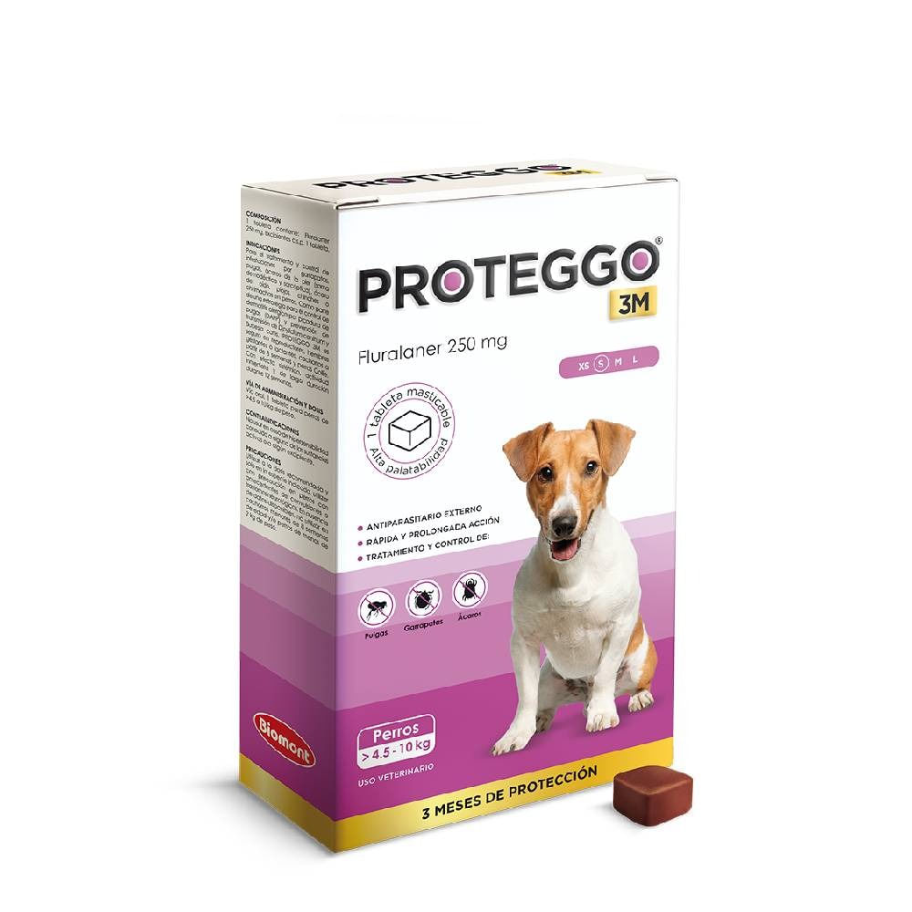Antipulgas para Perros Proteggo 3M de 4.5 a 10 Kg x 1 Tableta