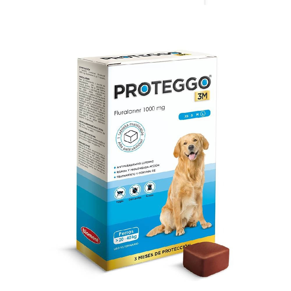 Antipulgas para Perros Proteggo 3M de 20 a 40 Kg x 1 Tableta