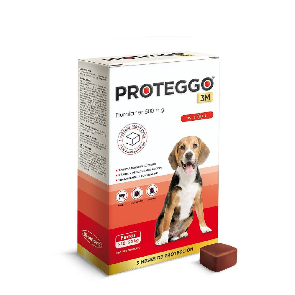 Antipulgas para Perros Proteggo 3M de 10 a 20 Kg x 1 Tableta