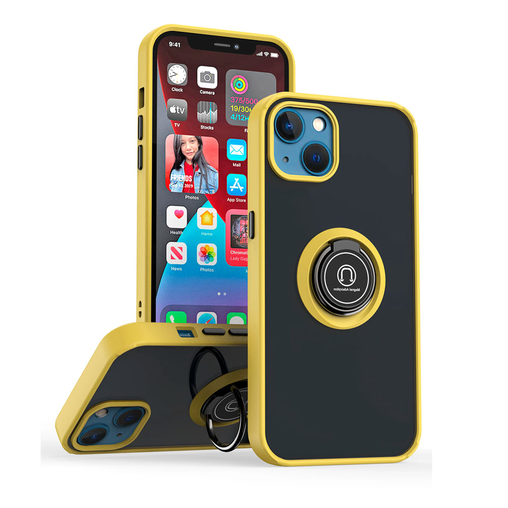 Funda para Huawei Y9 Prime Ahumado con Anillo Amarillo Antishock Resistente ante Caídas y Golpes