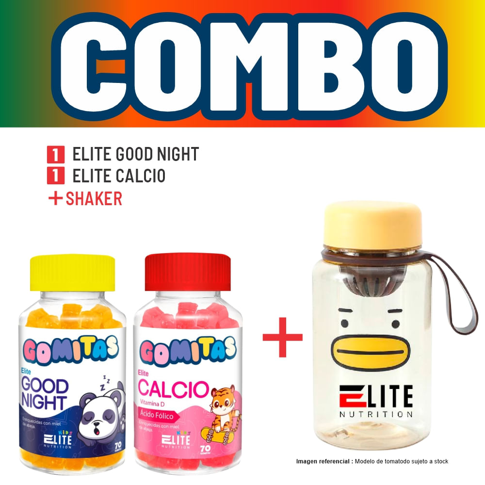 Combo Gomitas Para Niños Elite Nutrition Kids - Elite Good Night + Elite Calcio + Shaker