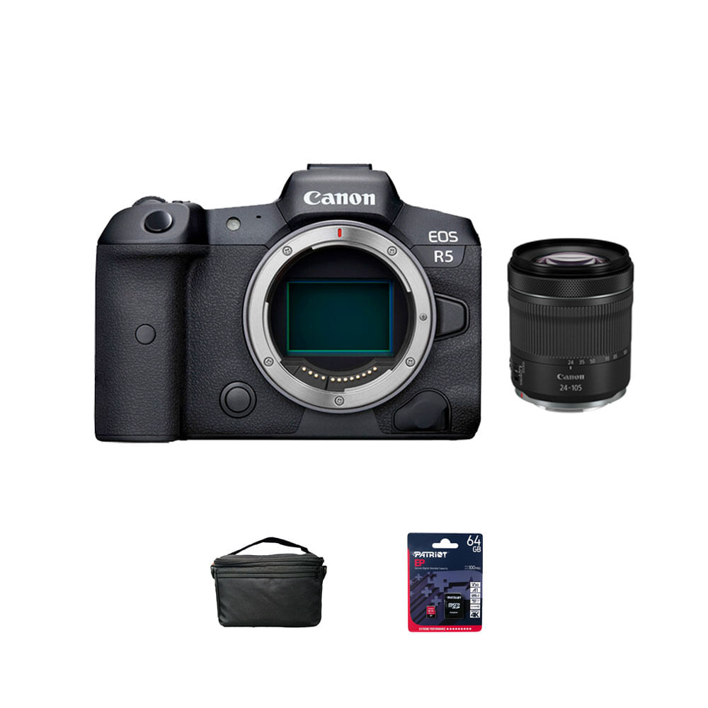 Camara Canon EOS R5 + RF 24-105MM IS STM f/4-7.1 IS STM (Gratis: Estuche + Mem.64GB)
