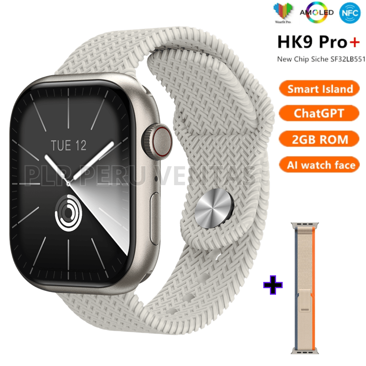 Smartwatch Hk9 Pro Plus 2GB 3Generacion Chat GPT Amoled Plata