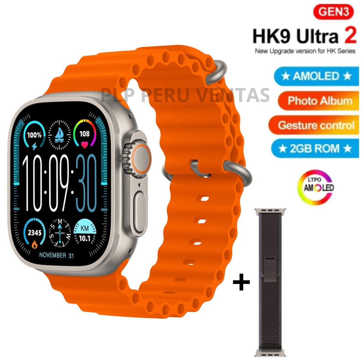 Smartwatch Hk9 Ultra 2 con Chat GPT 2GB Amoled Naranja